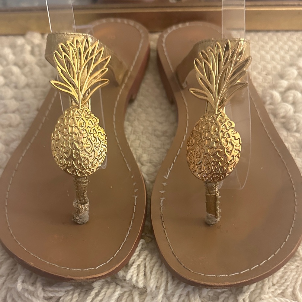 Gold Pineapple Leather Toe-Post Sandals
